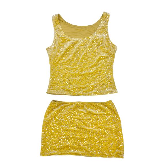 Yellow sequin matching skirt set - size small - Picture 1 of 7